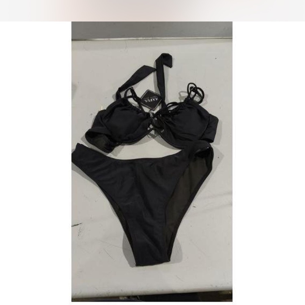 Black bikini cut out thing push up underwire bathing suit two piece cheeky sexy - Picture 2 of 6